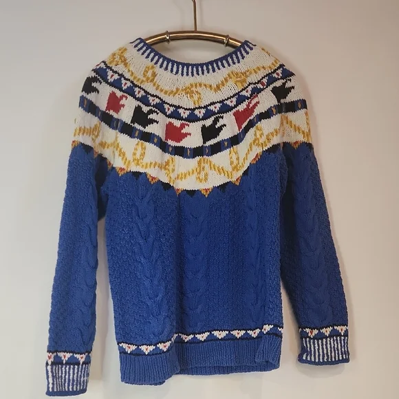 VTG Birch Bros Nordic Fair Isle Novelty Animal Pullover Sweater Blue Sz M - Picture 10 of 12
